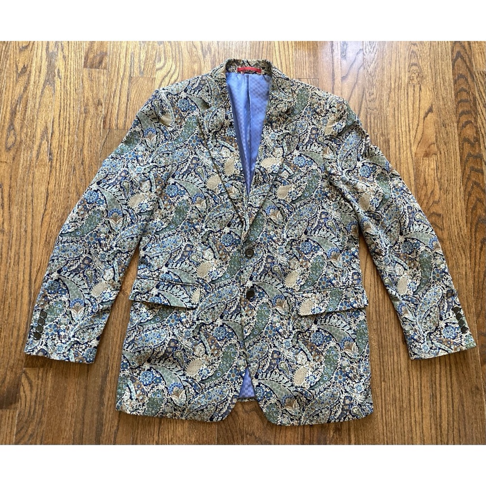 Alan Flusser Blazer Jacket Mens Medium Corduroy Paisley Floral Cotton AOP Bold